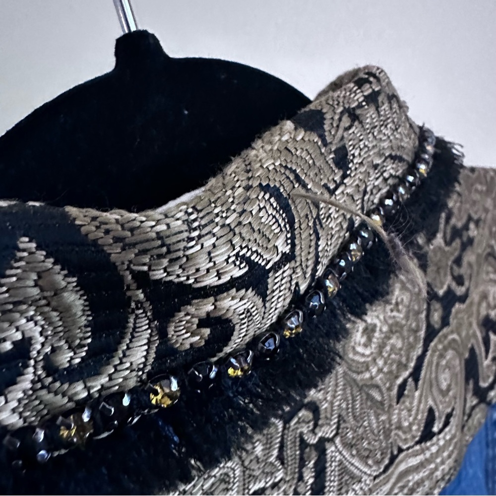 Blue Jean Brocade Jacket Rhinestone Bling Fall Jacket Versace Boho Medium - Picture 12 of 16